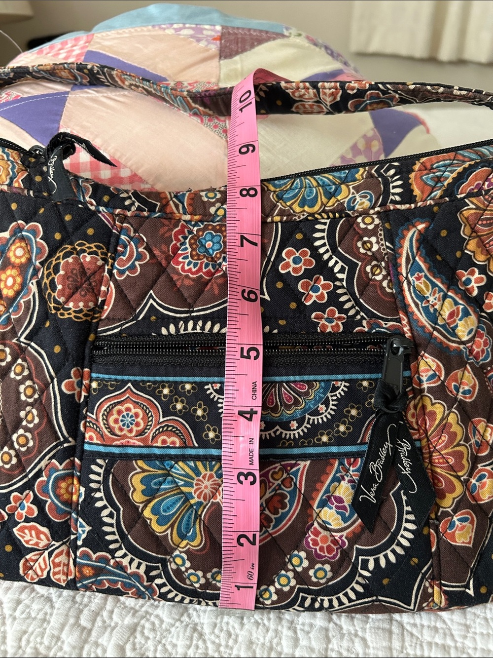 Vera Bradley quilted shoulder purse in browns, turquoise, yellow and black - Picture 6 of 15